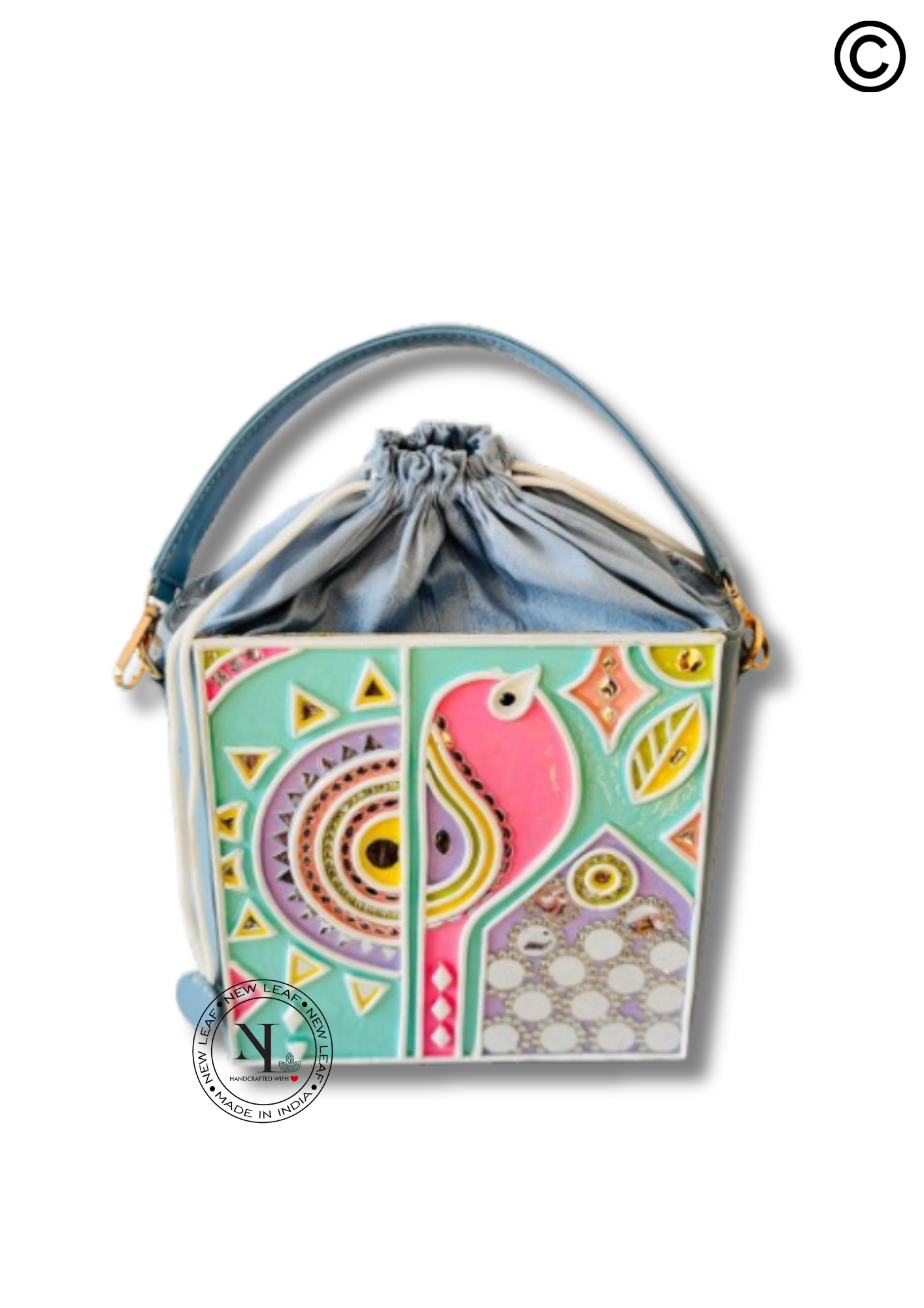 Pastel Peacock Lippan Art Potli Handcrafted Sling Bag