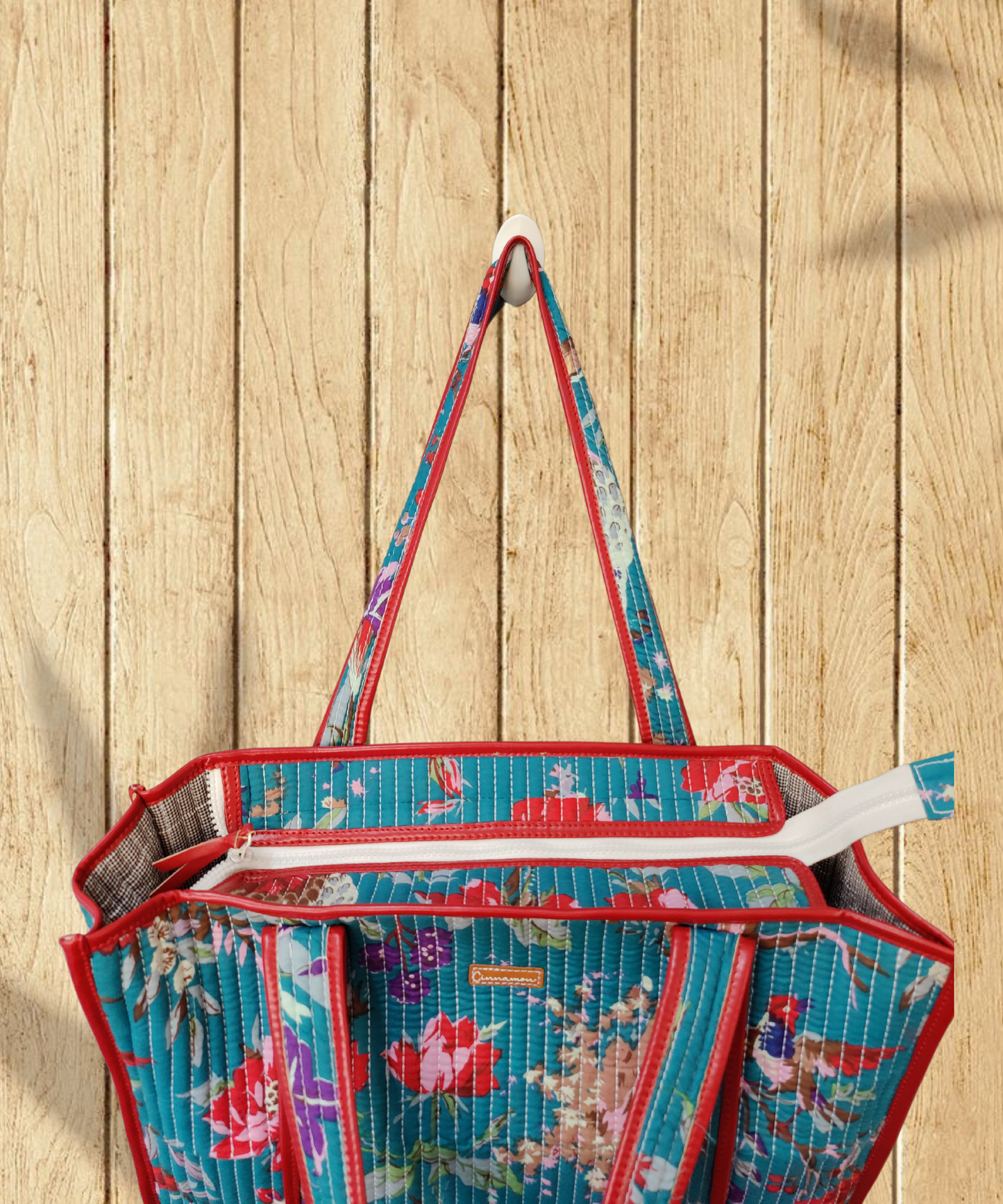 Floral Cotton Quilted Tote Bag with zipper