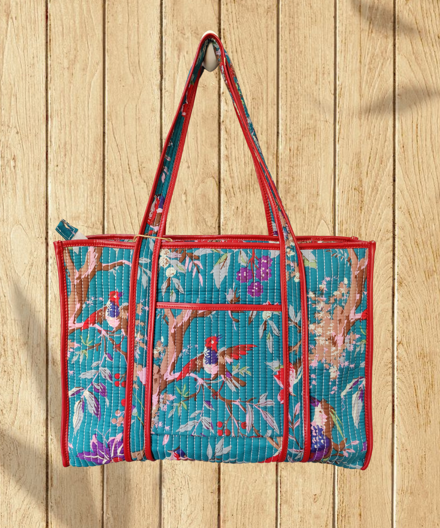 Floral Cotton Quilted Tote Bag with zipper