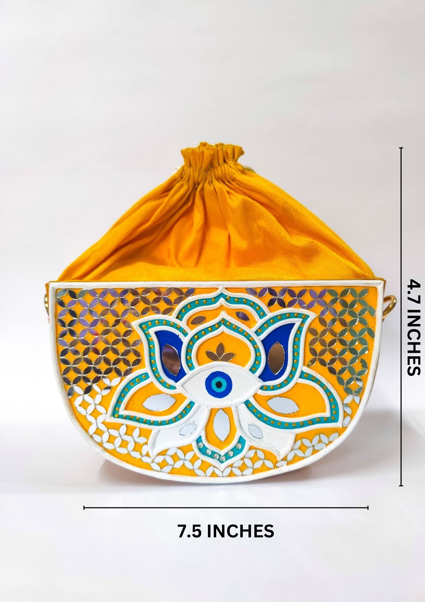 Evil Eye Semi Circle Lippan Art Handcrafted Potli Bag with Sling