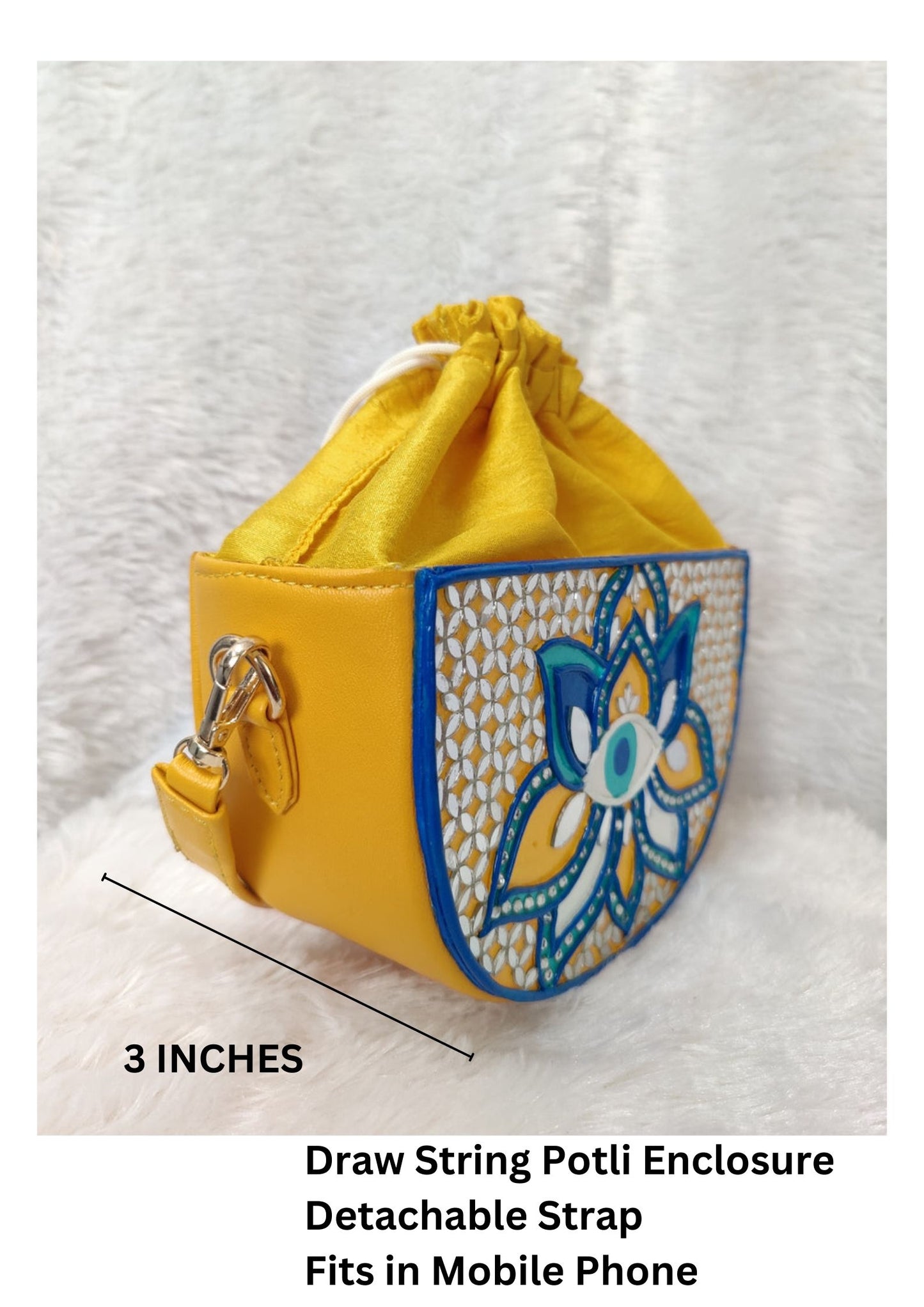Evil Eye Semi Circle Lippan Art Handcrafted Potli Bag with Sling