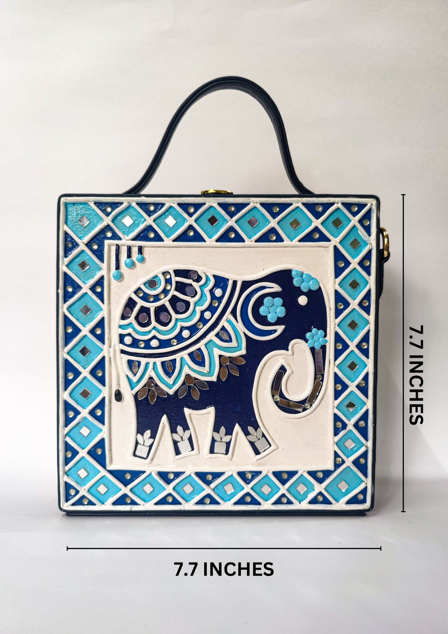 Elephant Lippan Art Handcrafted Square Box Bag