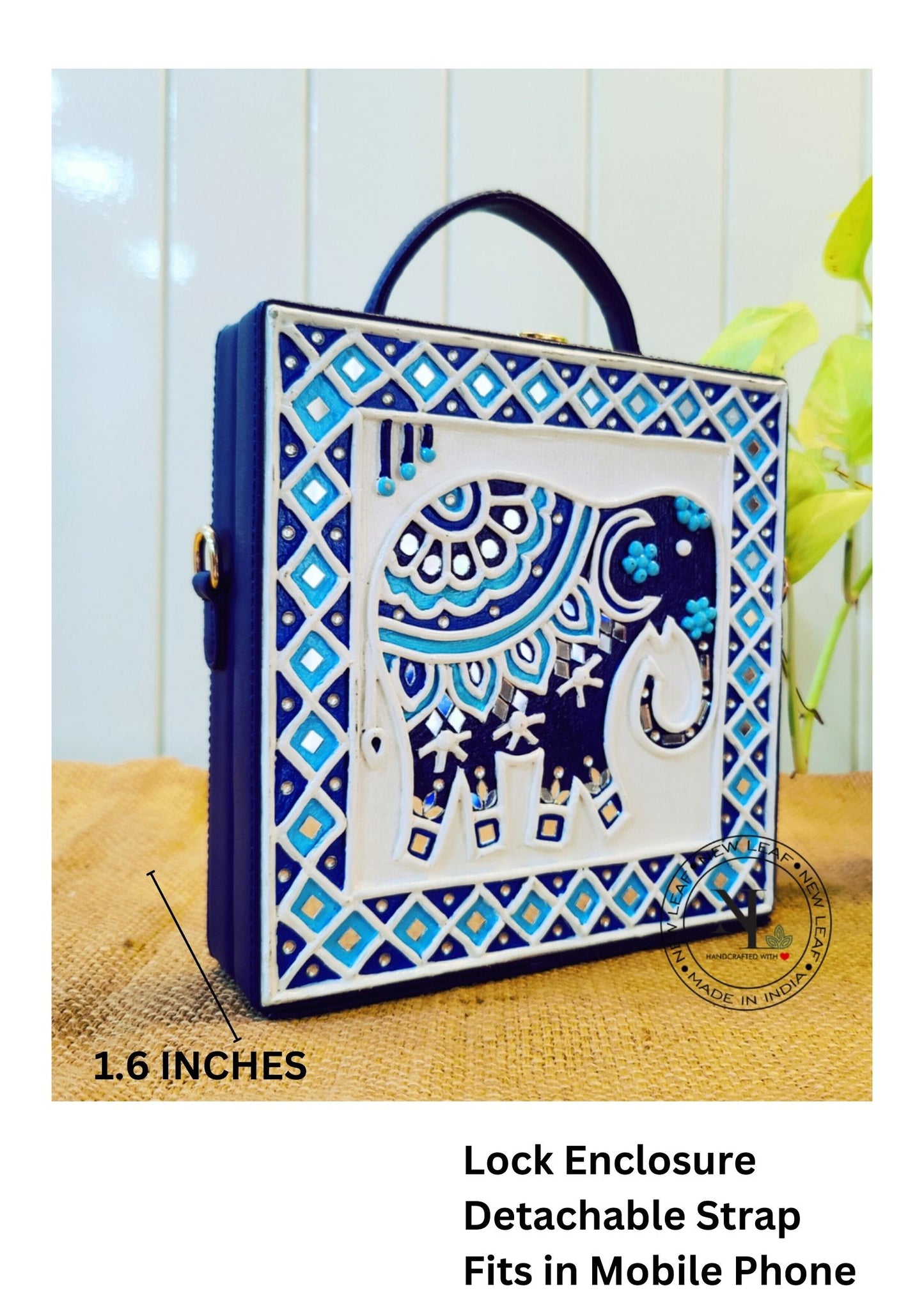 Elephant Lippan Art Handcrafted Square Box Bag