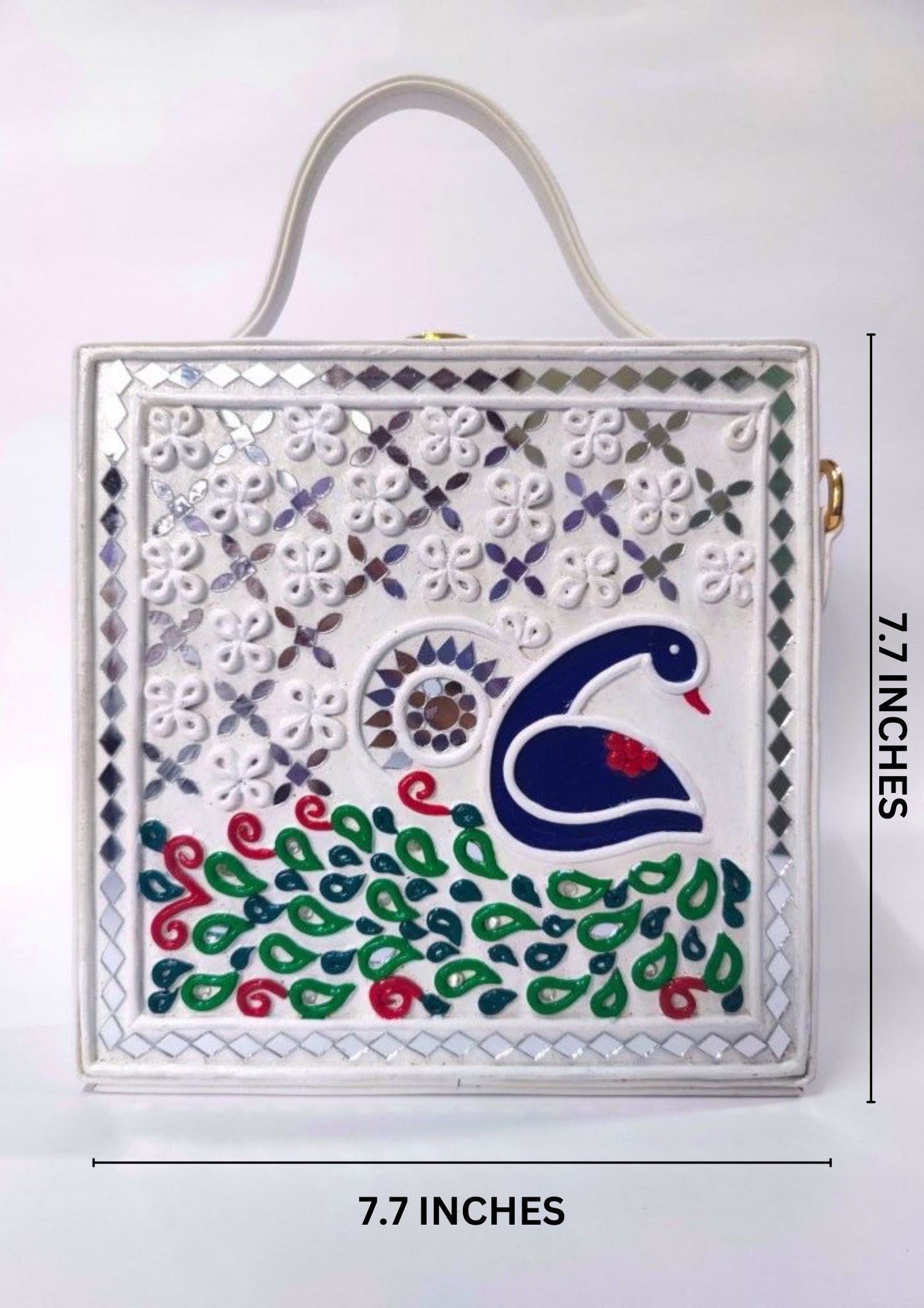 Peacock Lippan Art Handcrafted Square Box Bag