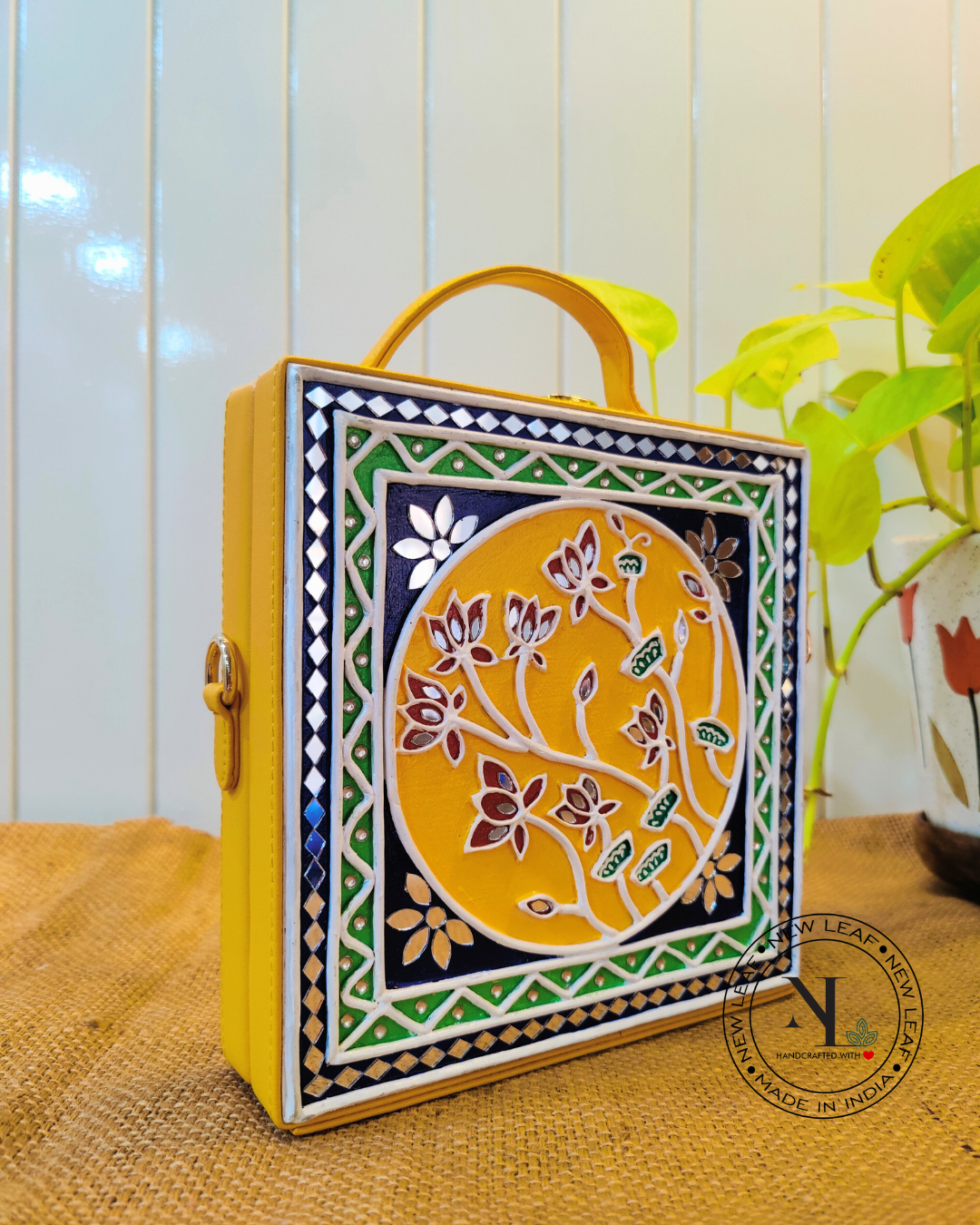 Floral Lippan Art Handcrafted Square Box Bag