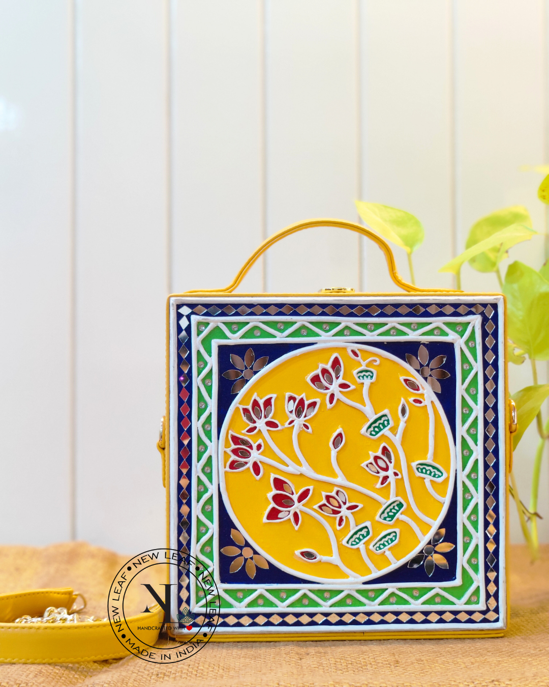 Floral Lippan Art Handcrafted Square Box Bag