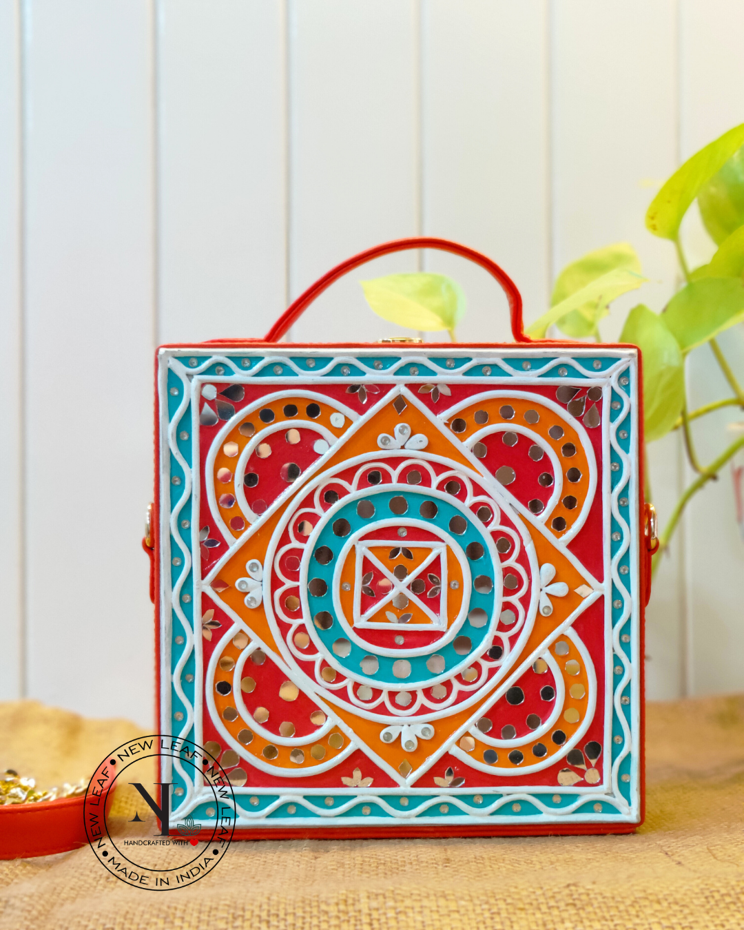 Colourful Geometric Lippan Art Handcrafted Box Bag