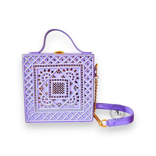 Violet Mirage Lippan Art Handcrafted Box Bag Sling