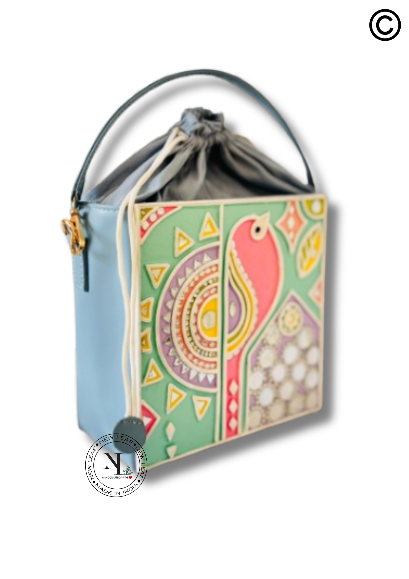 Pastel Peacock Lippan Art Potli Handcrafted Sling Bag