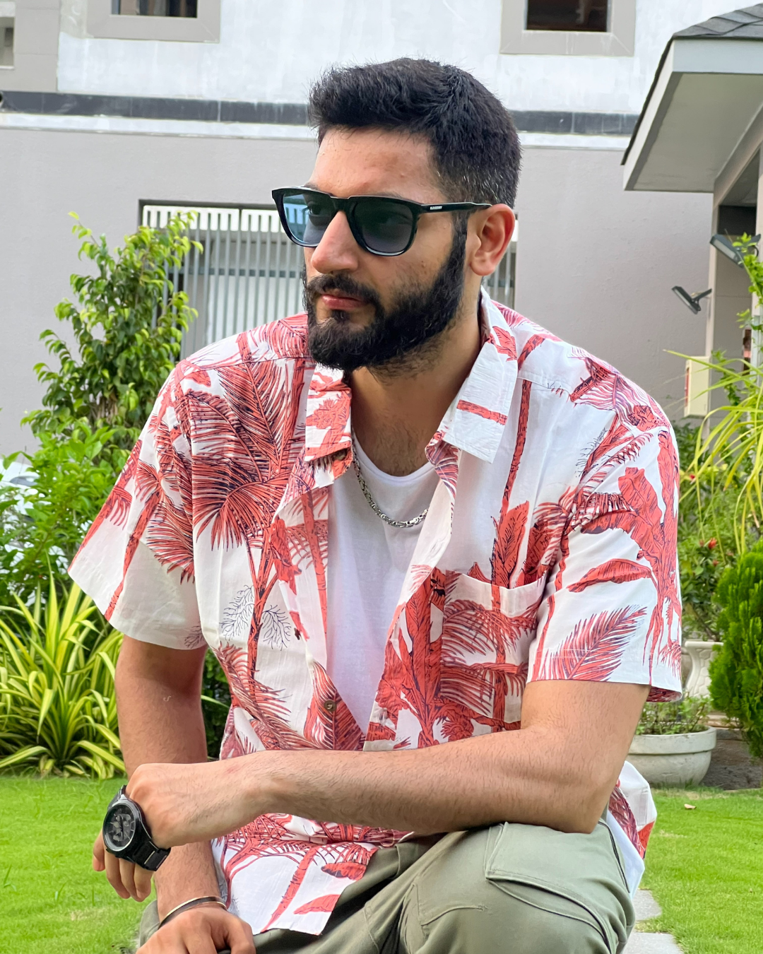 Orange Palm Leaves Unisex Short Sleeves Shirt