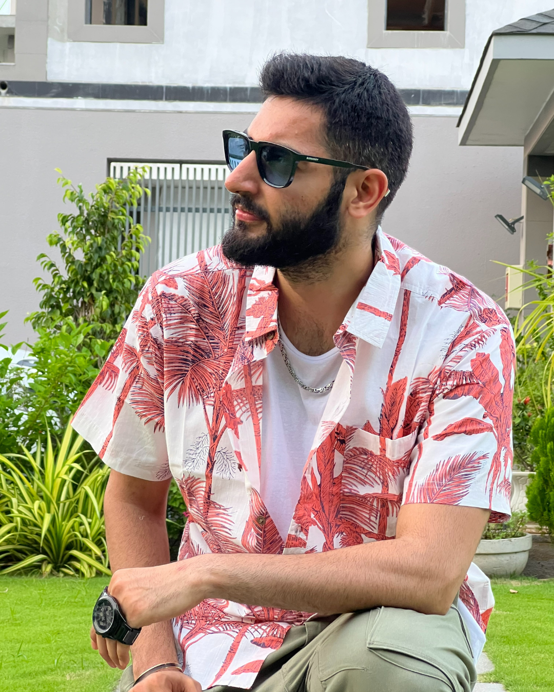 Orange Palm Leaves Unisex Short Sleeves Shirt