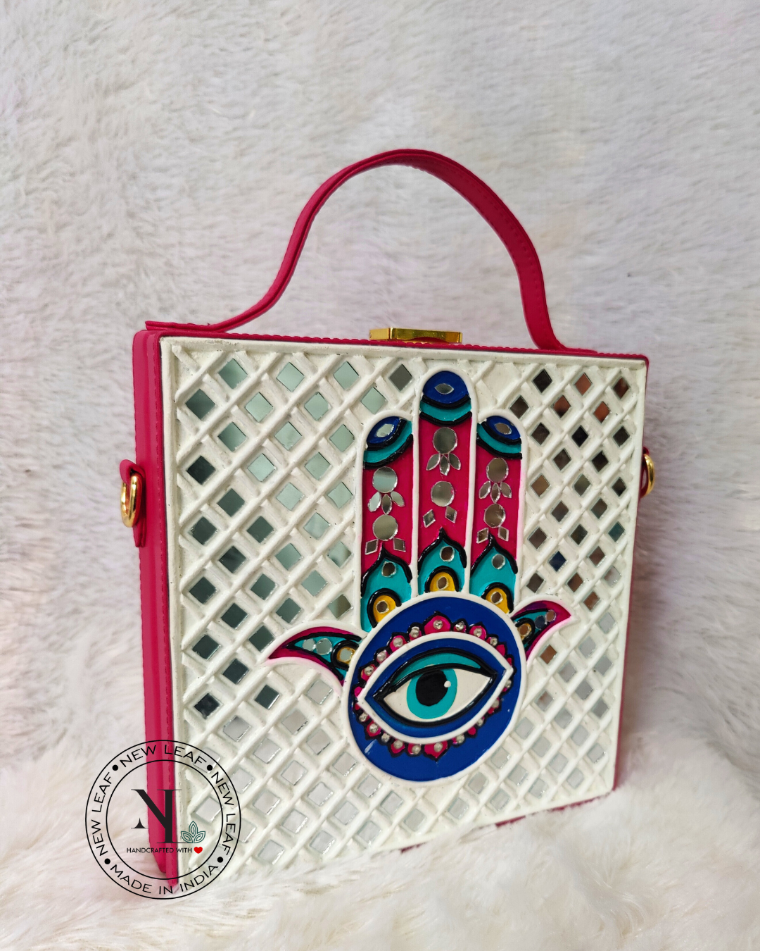 Hamsa Square Lippan Art Handcrafted Box Bag