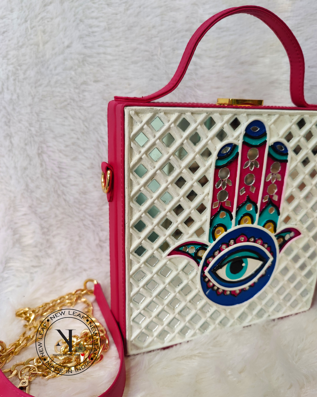 Hamsa Square Lippan Art Handcrafted Box Bag