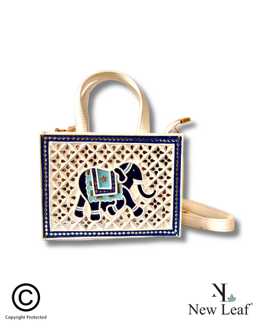 White Elephant Lippan Art Handcrafted Zipper Sling