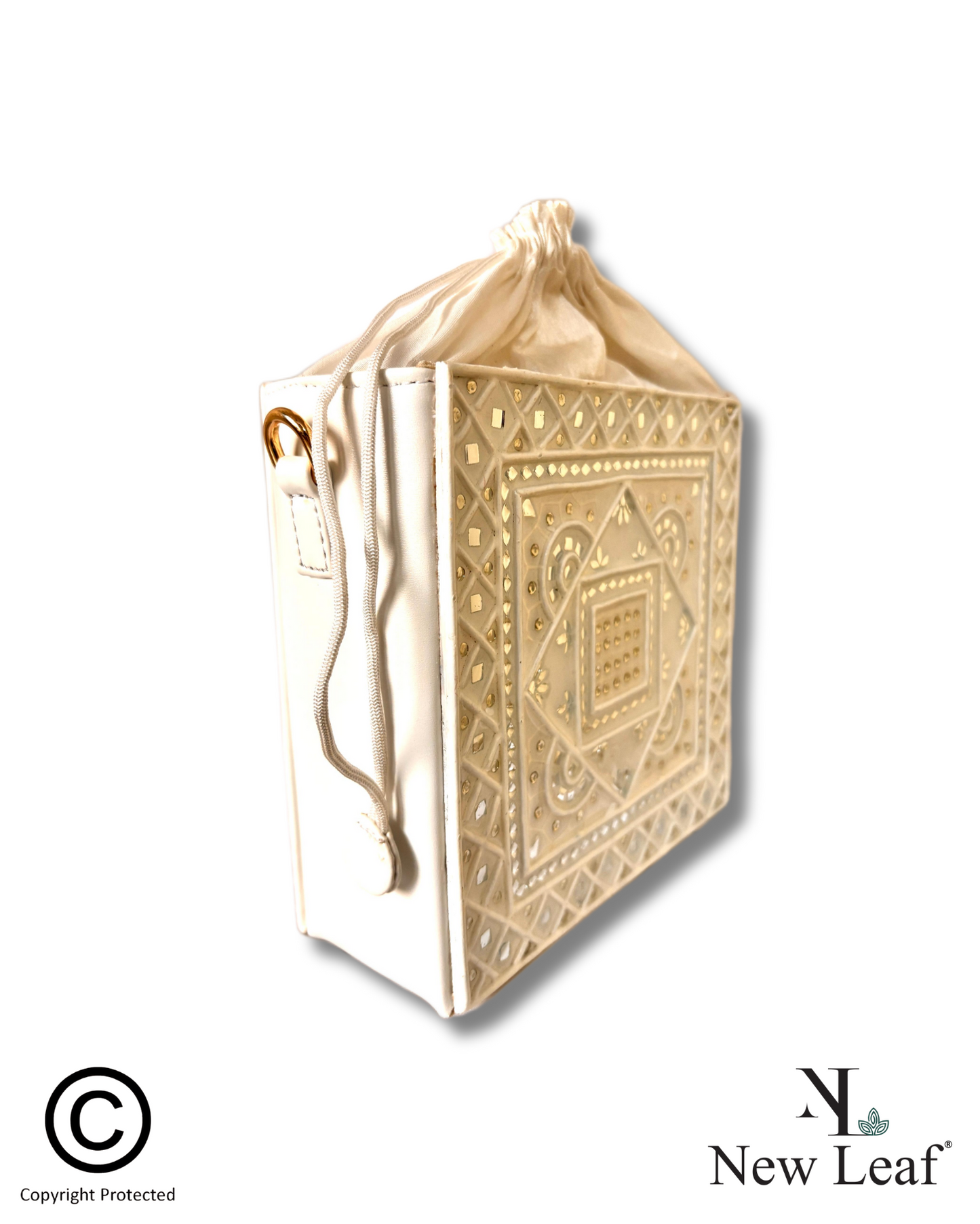 White Mandala Lippan Art Handcrafted Potli Bag