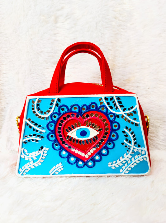 Heart Evil Eye Lippan Art Bag with Zipper and Sling