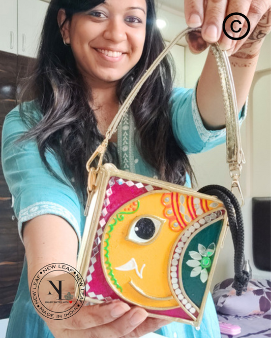 GanpatiJi Lippan Art Handcrafted Potli Square Bag
