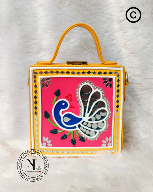 Mini Peacock Lippan Art Handcrafted Square Box Bag