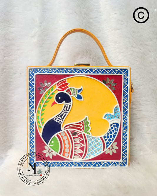 Peacock Lippan Art Handcrafted Square Box Bag