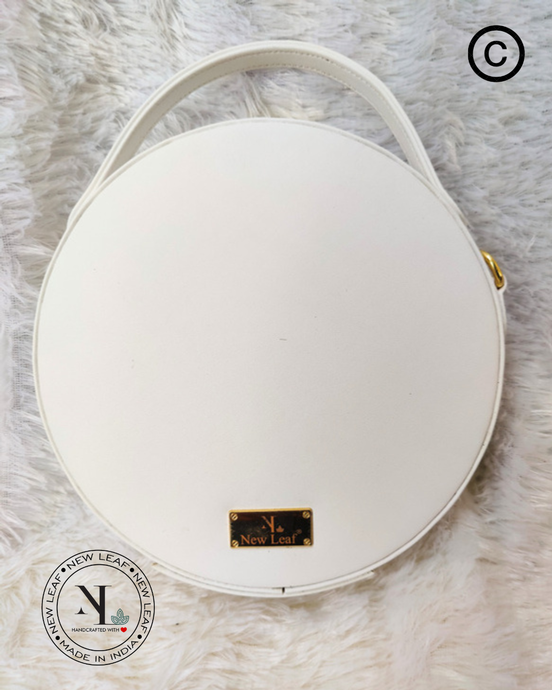 White Geometric Lippan Art  Handcrafted Circle Box Bag