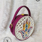 Mini Hamsa Lippan Art Purple Handcrafted Circle Box Bag