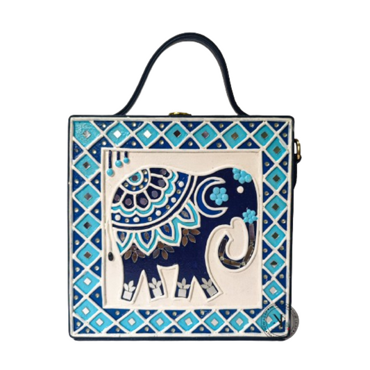 Elephant Lippan Art Handcrafted Square Box Bag