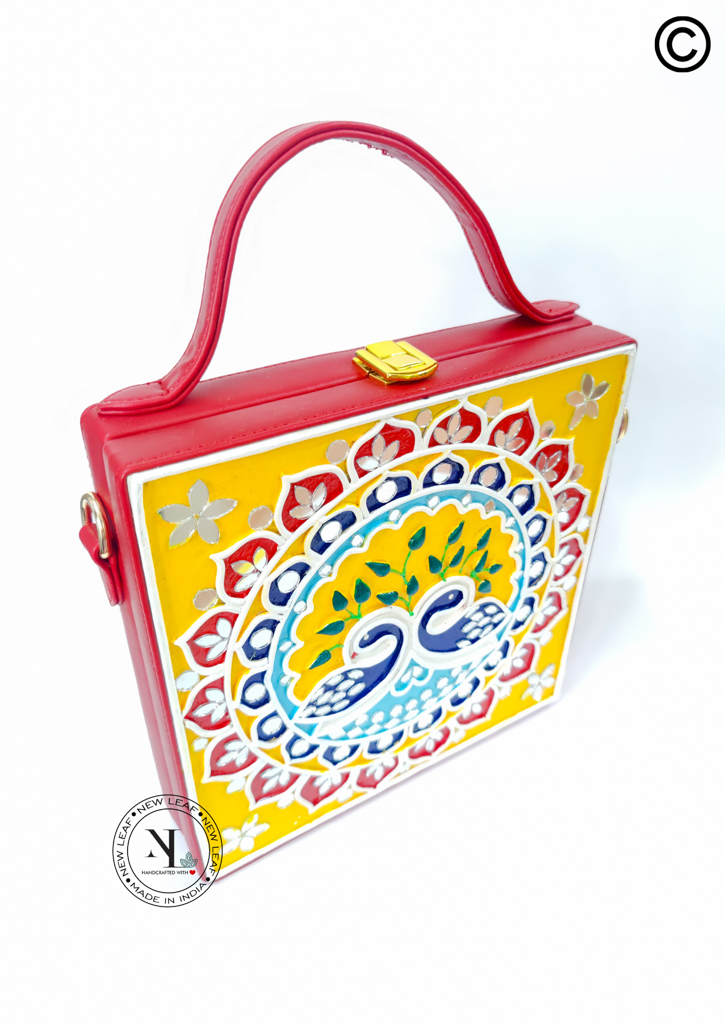 Peacock Square Lippan Art Handcrafted Box Bag