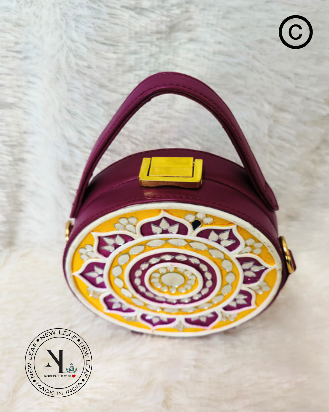 Mini Mandala Lippan Art Handcrafted Circle Box Bag