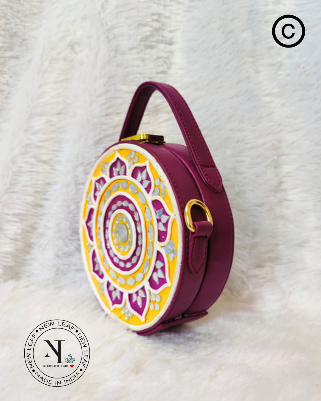 Mini Mandala Lippan Art Handcrafted Circle Box Bag