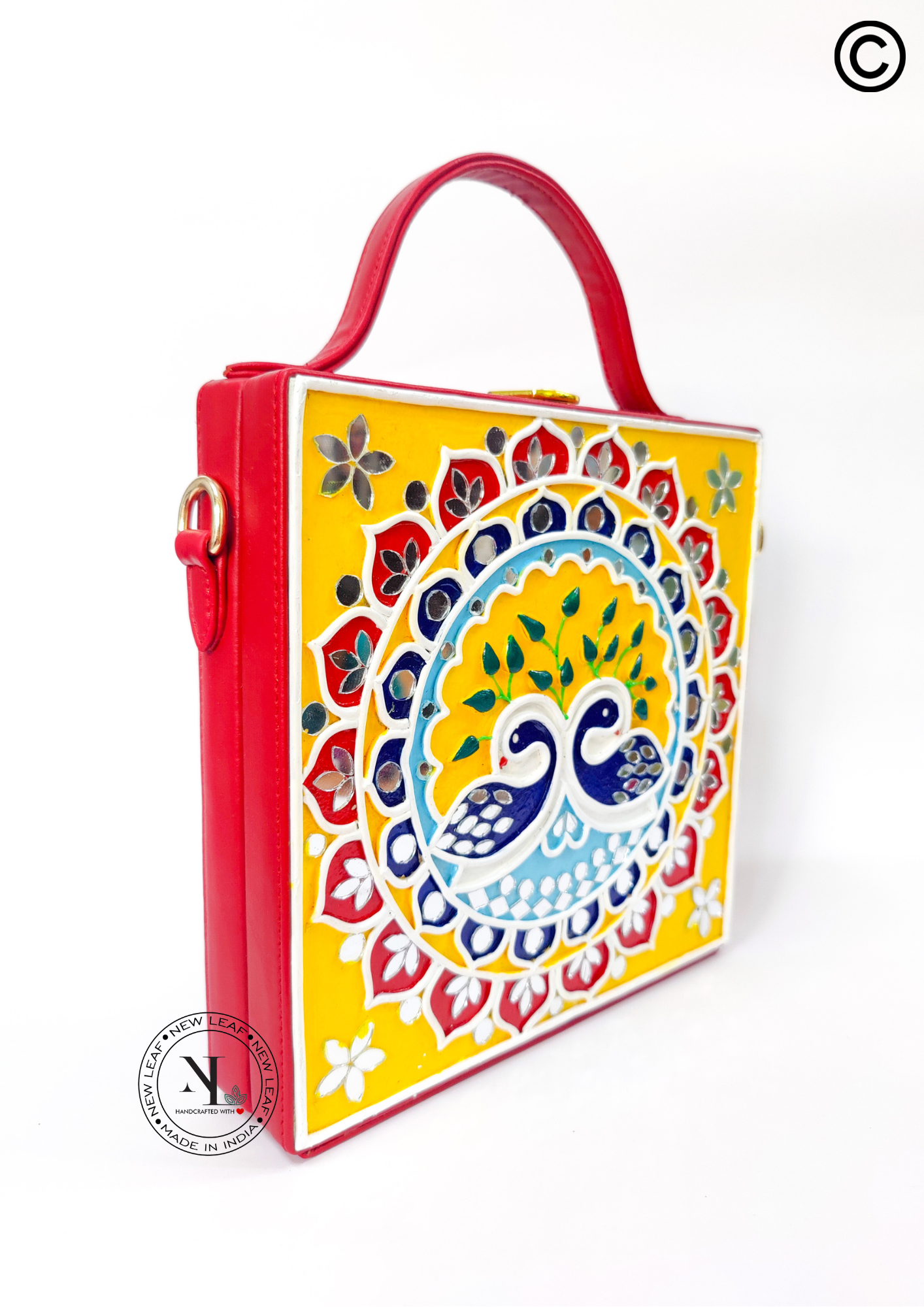 Peacock Square Lippan Art Handcrafted Box Bag