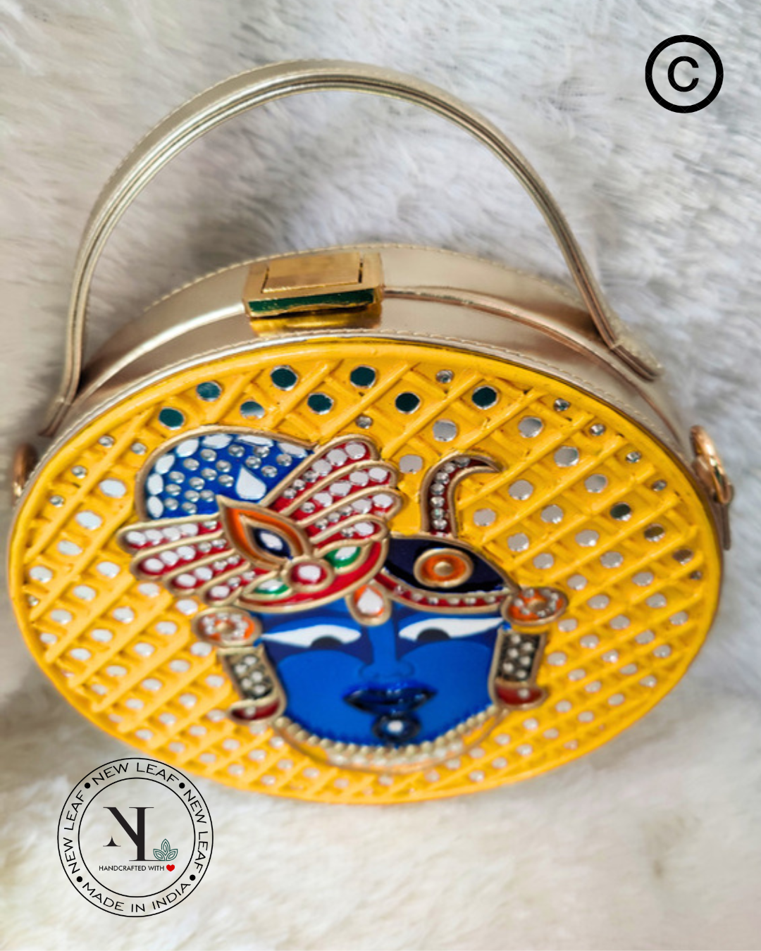 Shreenath Ji Lippan Art Handcrafted Circle Box Bag