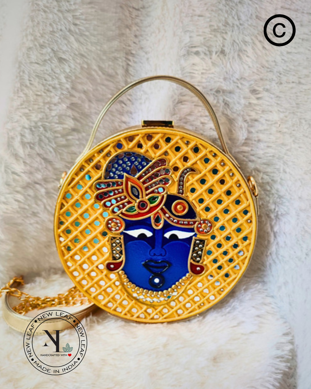 Shreenath Ji Lippan Art Handcrafted Circle Box Bag