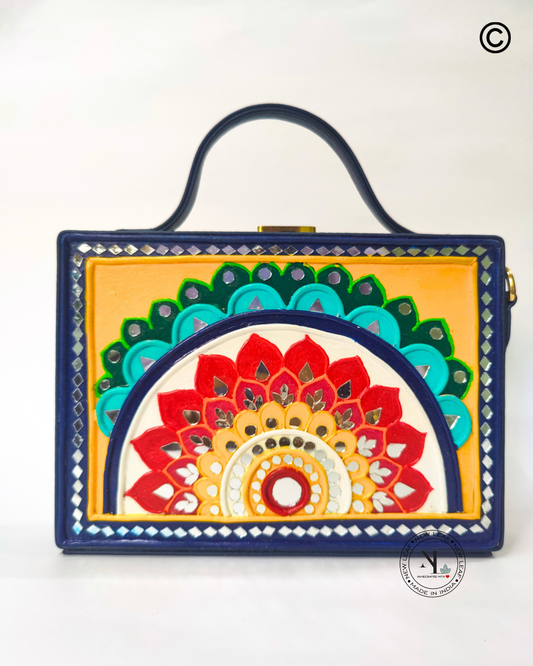 Geometric Lippan Art Handcrafted Rectangle Box Bag