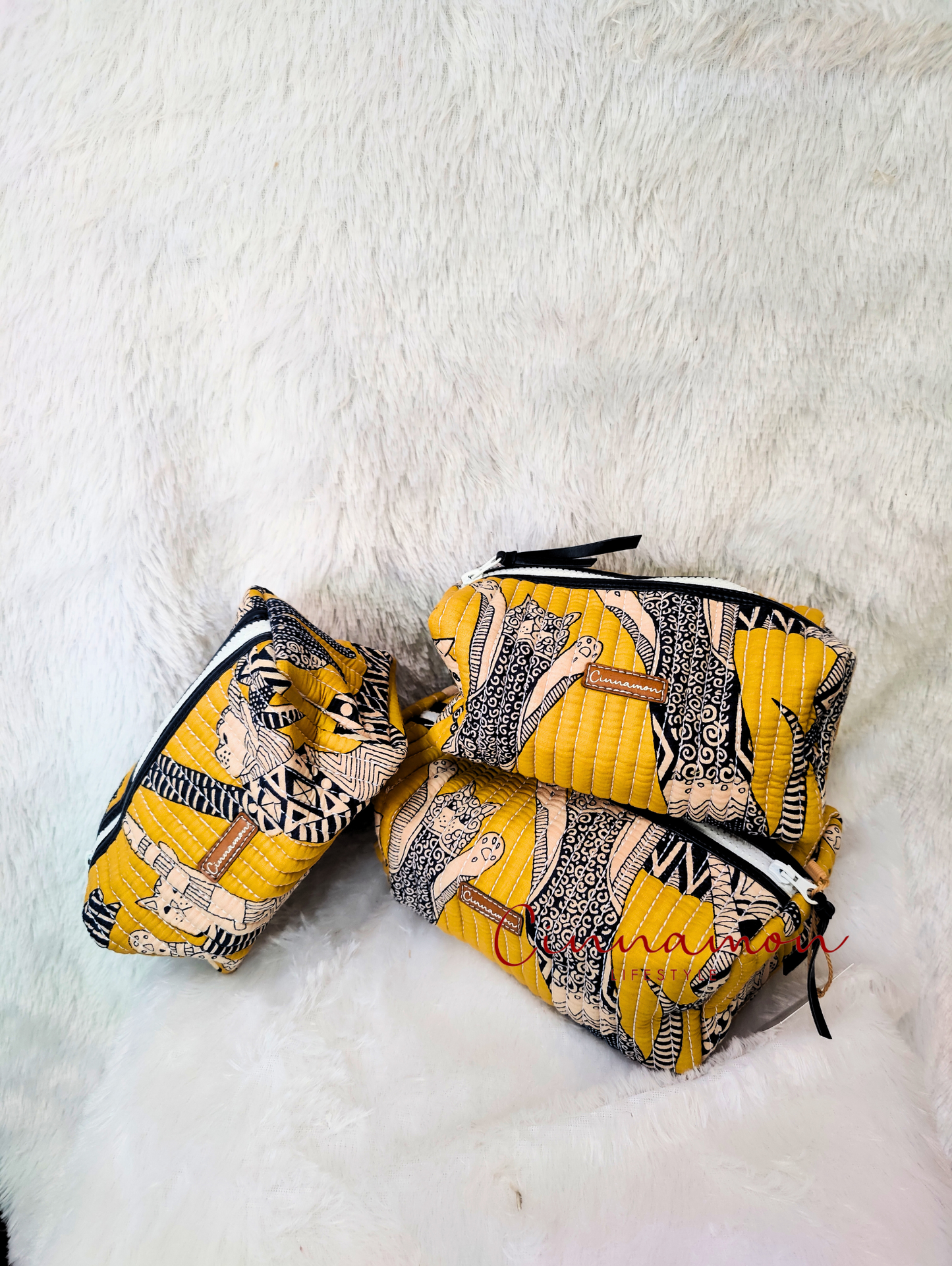 Cat Cotton Quilted Pouches - Set of 3