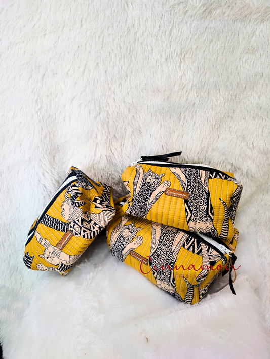 Cat Cotton Quilted Pouches - Set of 3