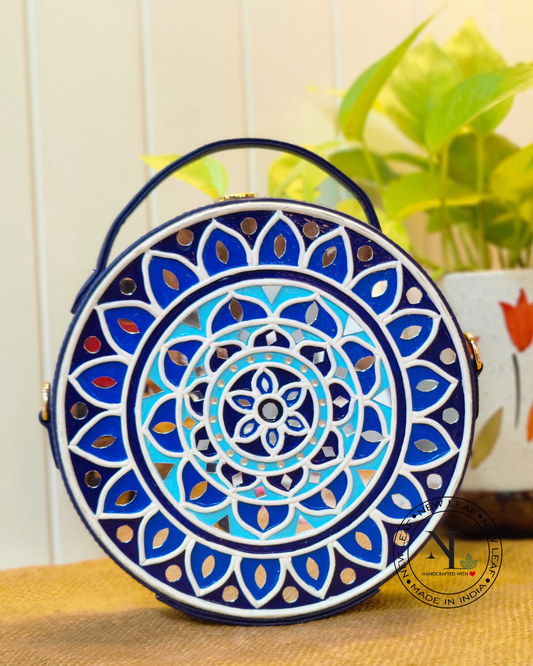 Geometric pattern Lippan Art Handcrafted Circle Box Bag