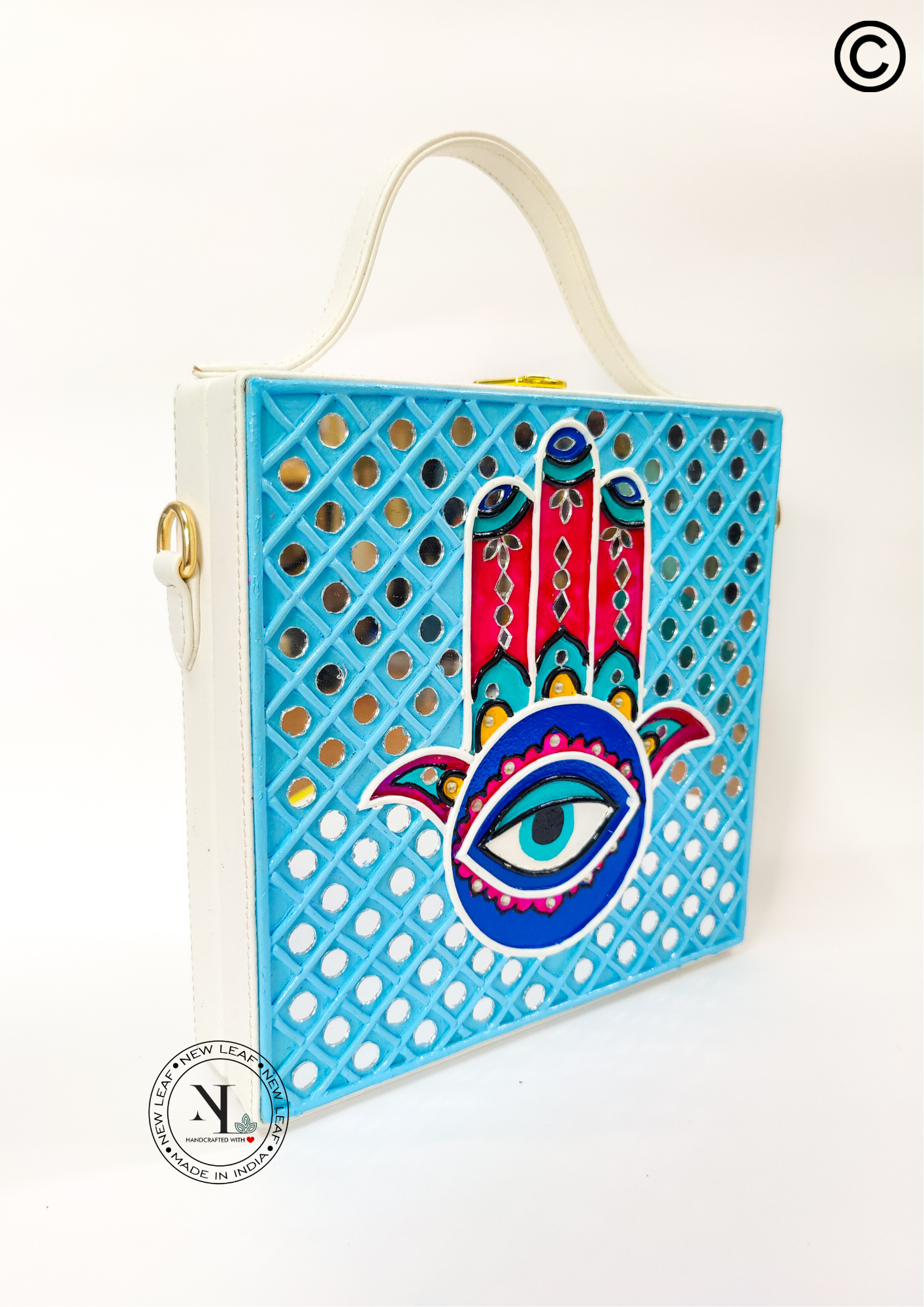 Hamsa Square Lippan Art Handcrafted Box Bag