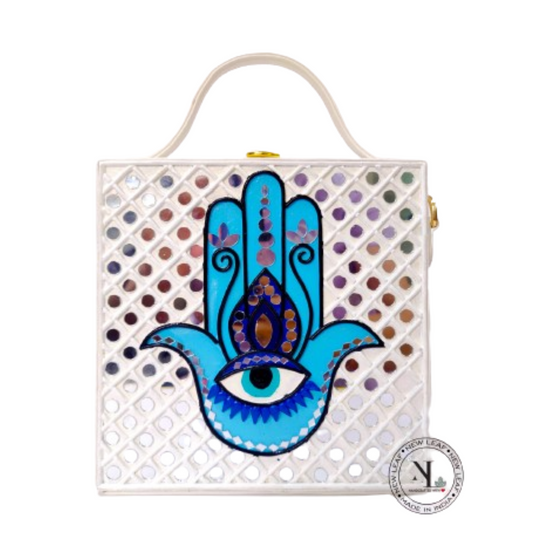 Hamsa Circle Lippan Art Handcrafted Box Bag