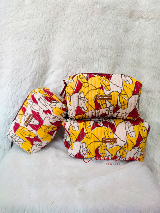 Horse Cotton Quilted Pouches - Set of 3