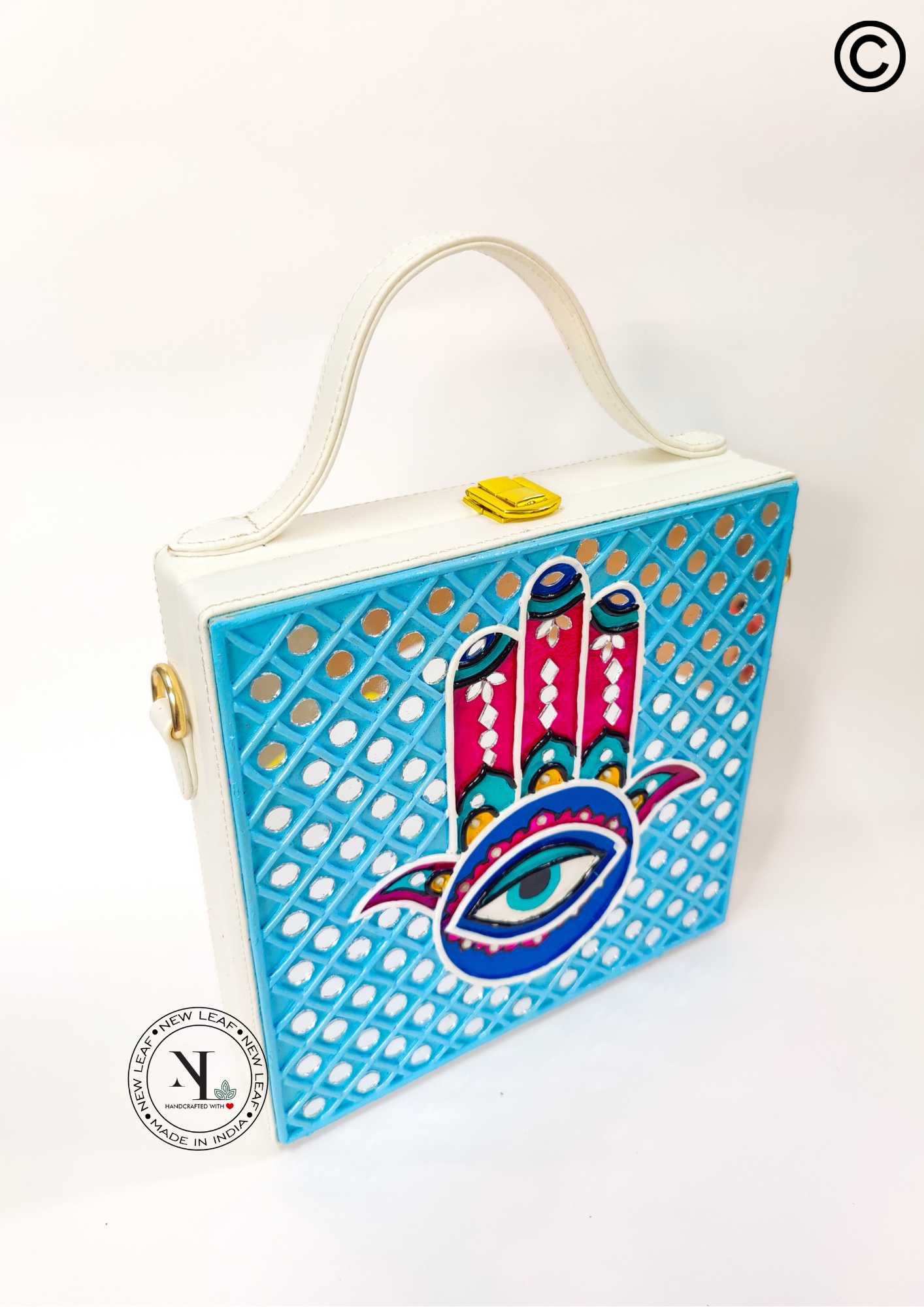 Hamsa Square Lippan Art Handcrafted Box Bag