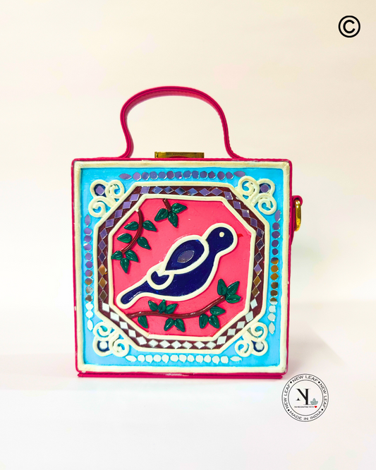 Mini Peacock Lippan Art Handcrafted Square Box Bag