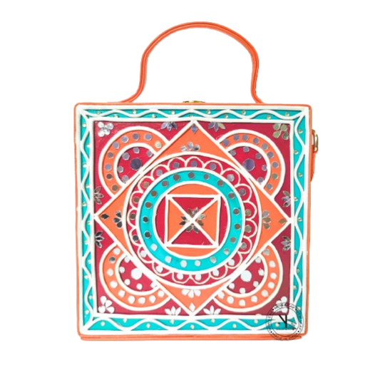 Colourful Geometric Lippan Art Handcrafted Box Bag