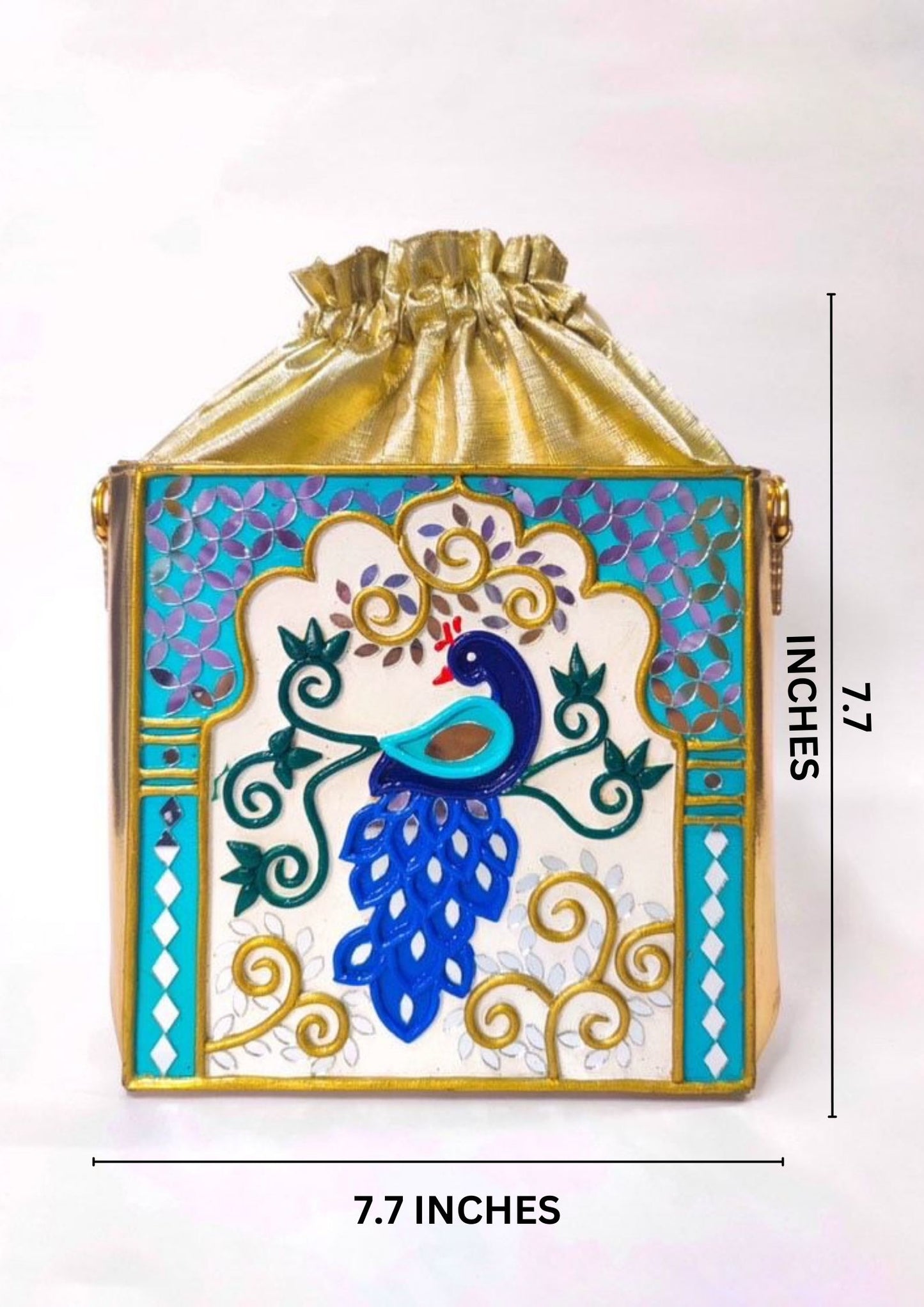 Peacock Lippan Art Box Bag with Potli and Sling