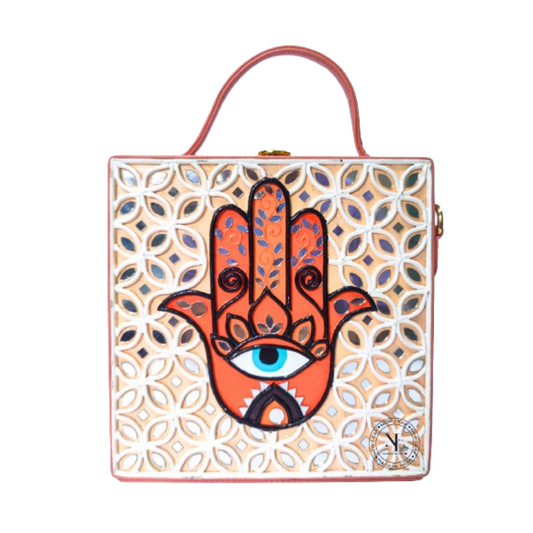 Hamsa Square Lippan Art Handcrafted Box Bag