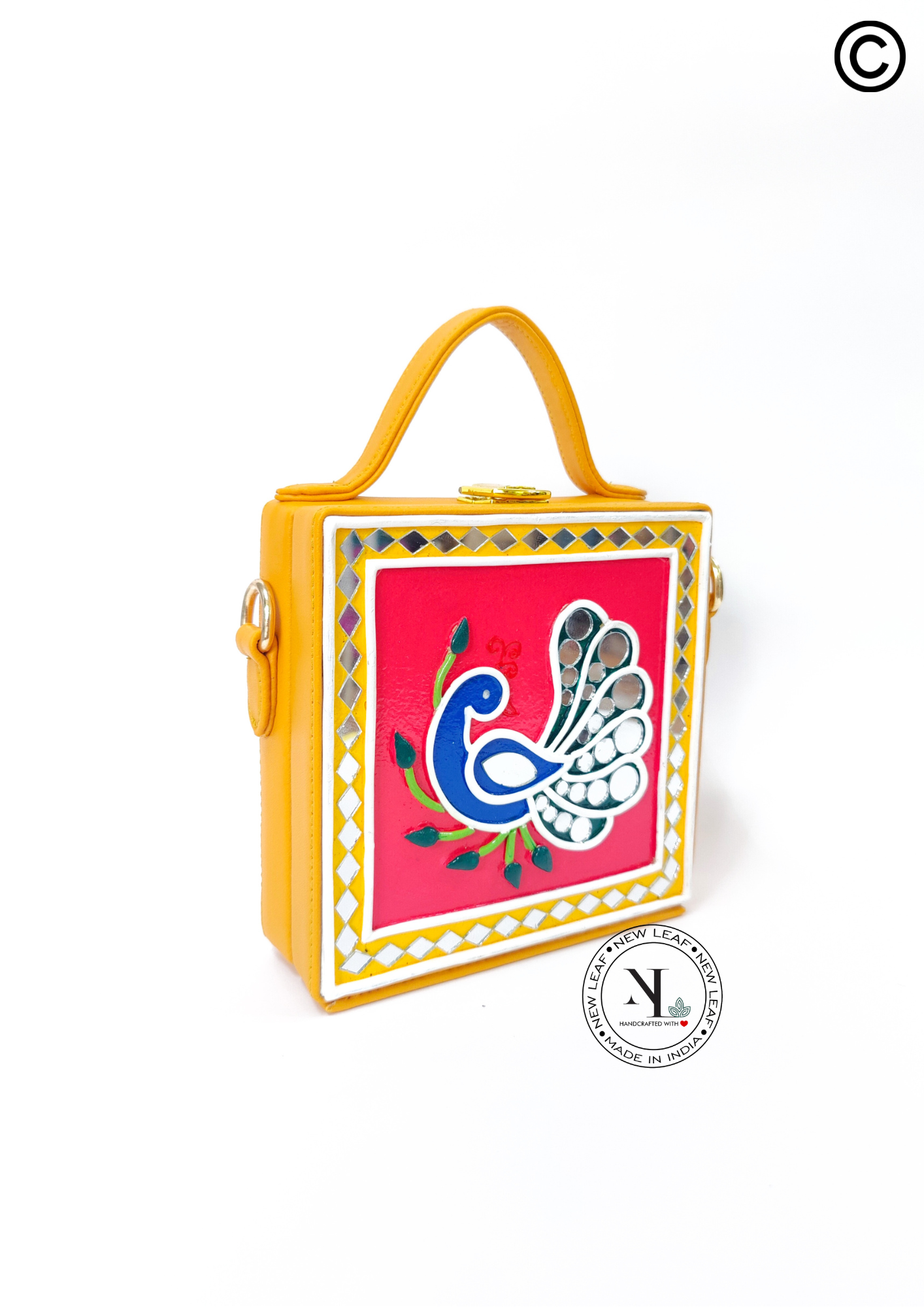 Mini Peacock Lippan Art Handcrafted Square Box Bag