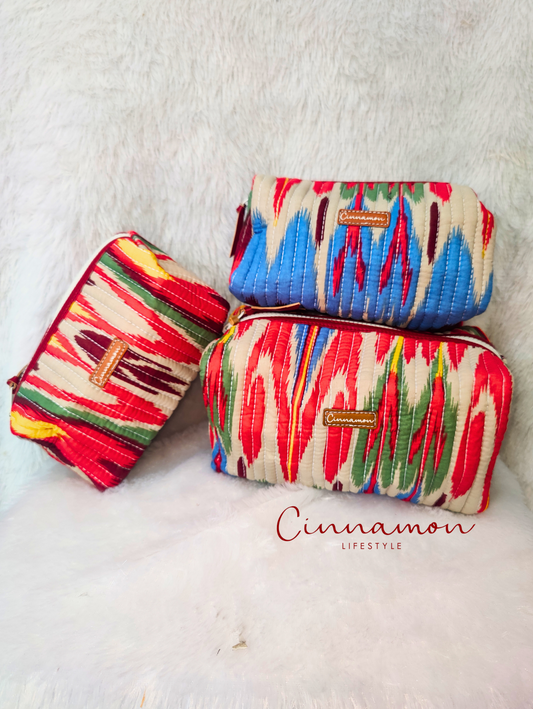 Colorful Cotton Quilted Pouches - Set of 3