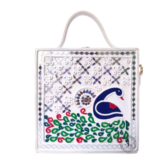 Peacock Lippan Art Handcrafted Square Box Bag