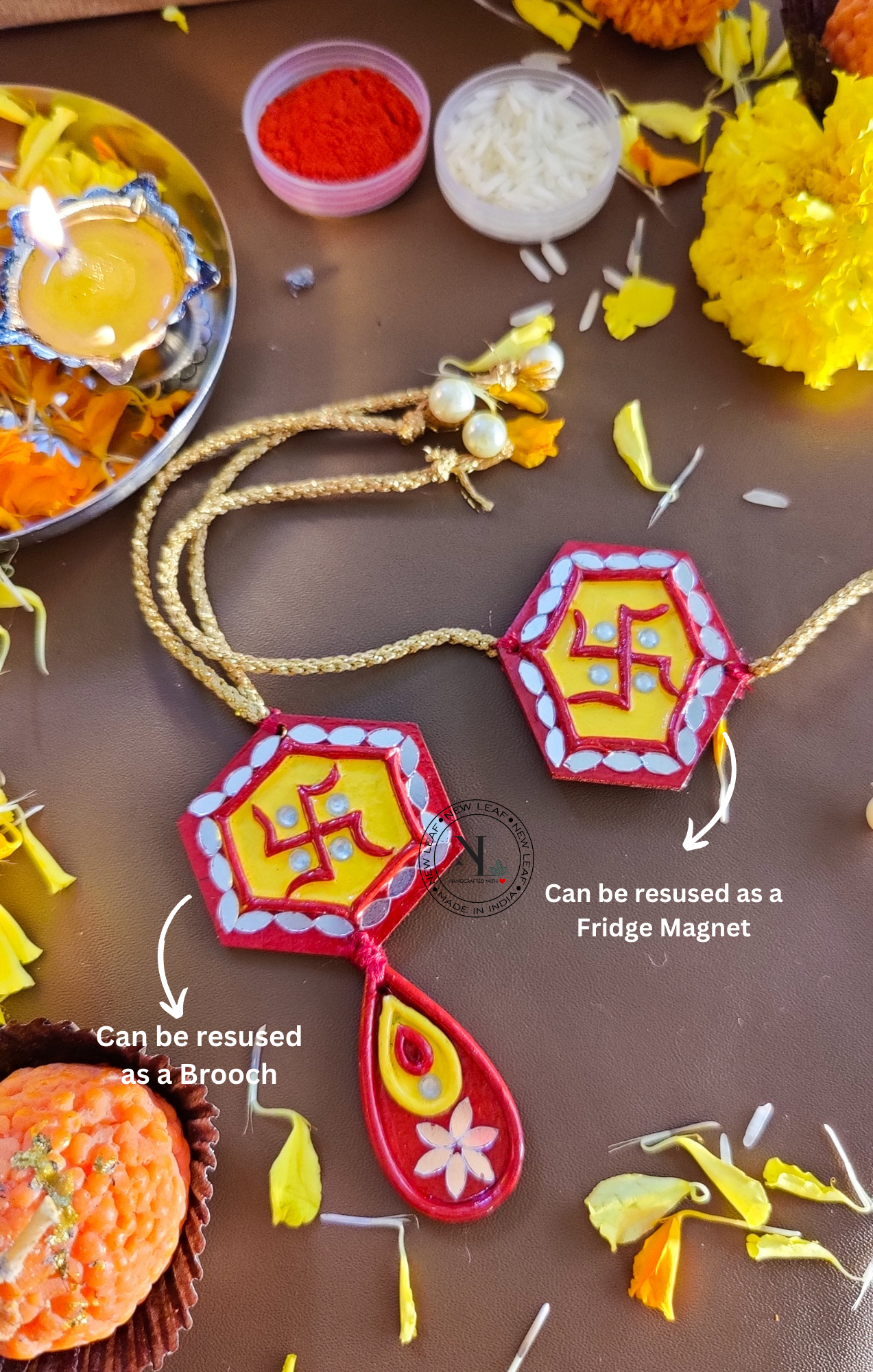 Satya Handmade Lippan Art Rakhi and Lumba Set