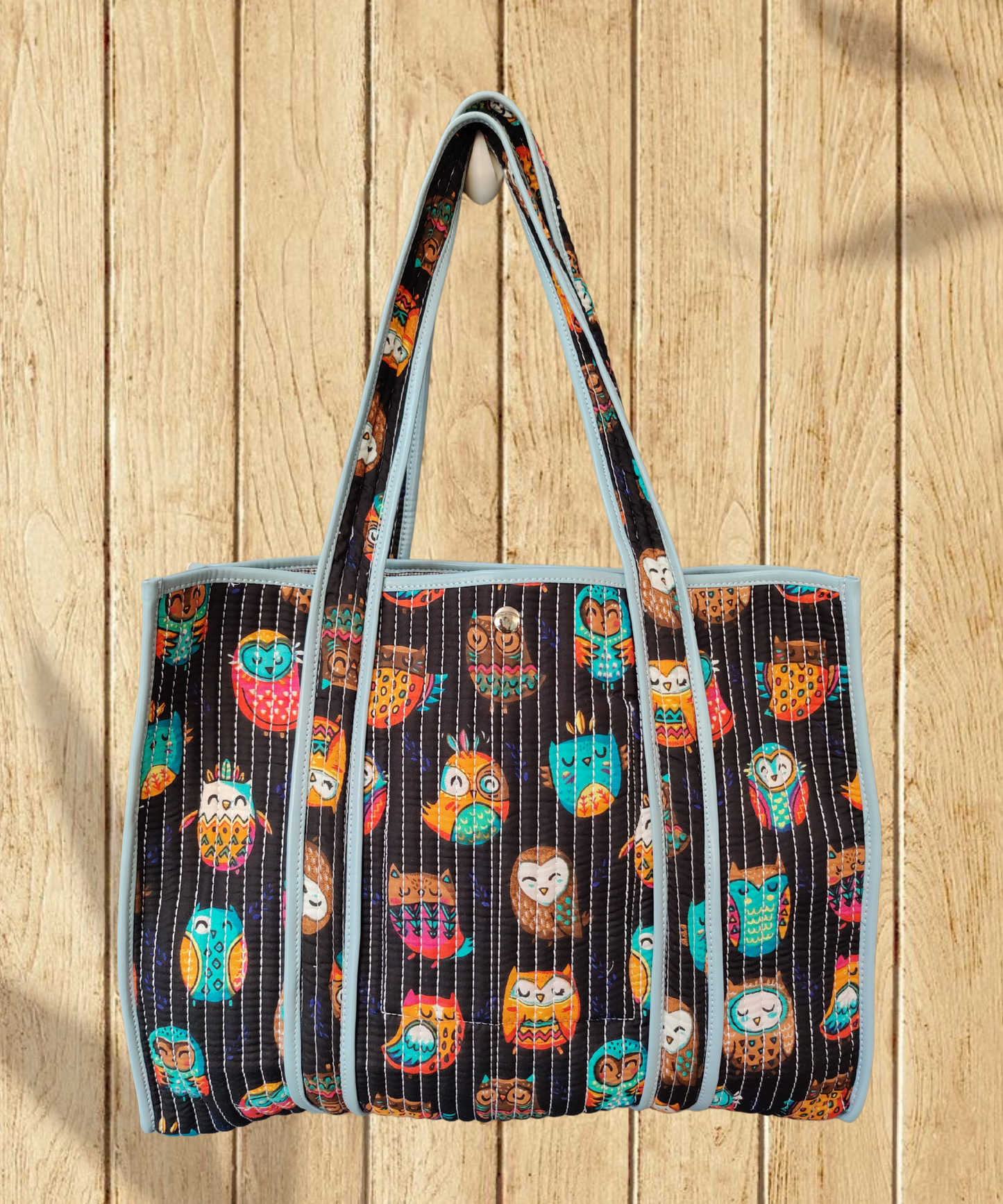 Black Owls Cotton Quilted Tote Bag