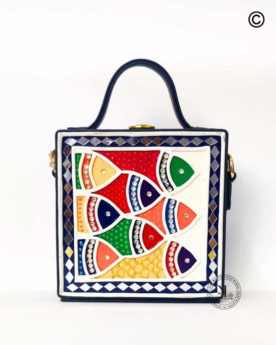 Mini Fish Lippan Art Handcrafted Square Box Bag